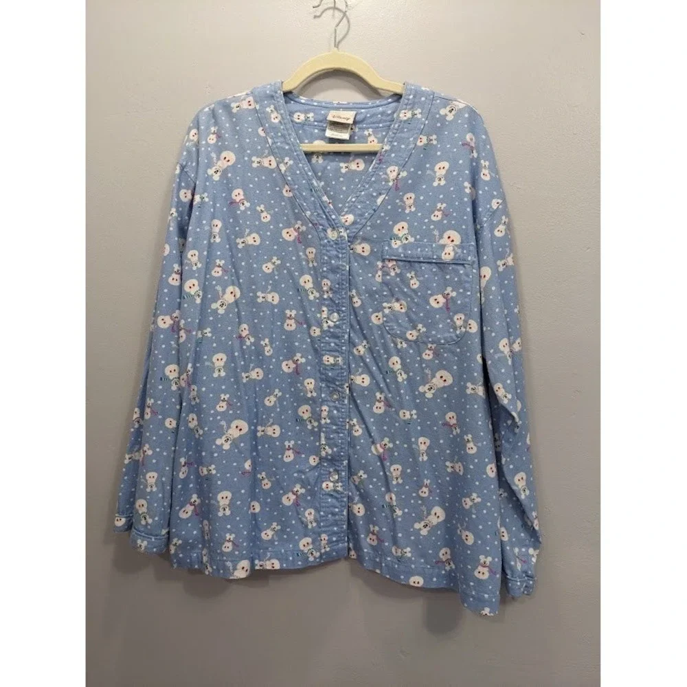 Disney Store Flannel Pajama Set Novelty Print Snowman Mickey Blue Women L/XL - Picture 3 of 16